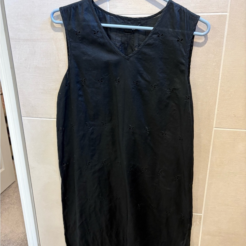 DKNY Black V-Neck dress with Embroidery